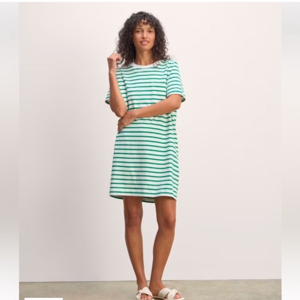 Everlane Green and White Striped Tee shirt dress. Size Medium